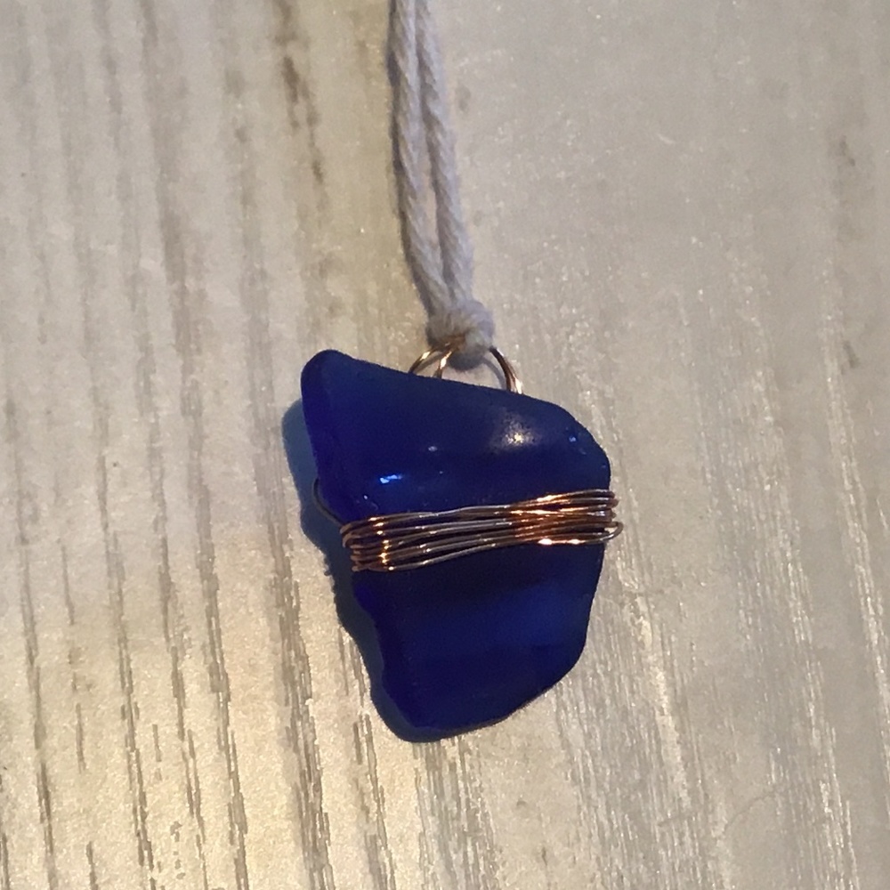 Navy Wired Sea Glass String Necklace